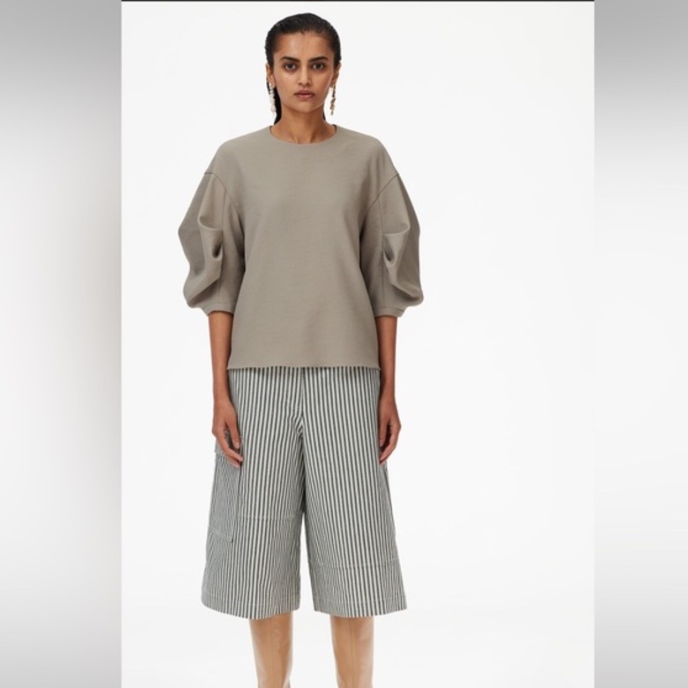 Tibi Railroad Denim Short Culotte - Estimated Size 8-10 Ivory/Deep Blue Black